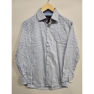 Tattersall London Plaid Button-up‎ Shirt Mens 15 (32/33) White/Blue, Long Sleeve